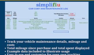 Auto Car Vehicle Maintenance Cost Tracker Excel Spreadsheet - Etsy